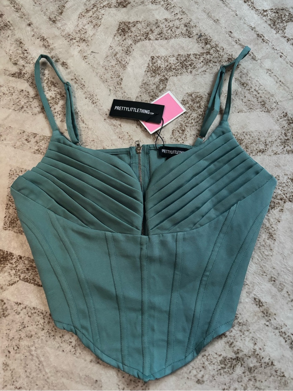 PrettyLittleThing Green Corset Crop Top NWT - Picture 1 of 4